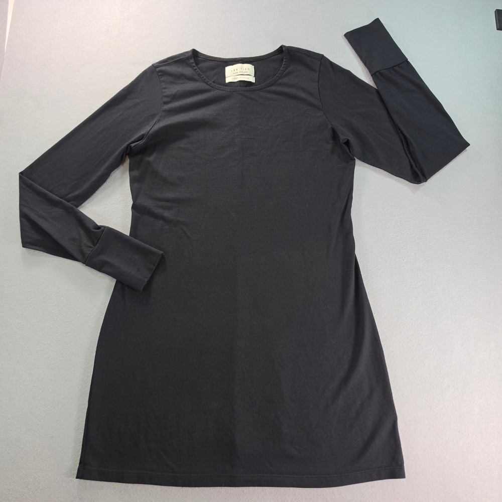 Les Tien Womens Form Fitting Long Sleeve Mini Dress Black Size M Made in USA